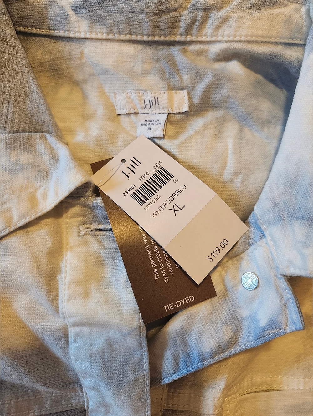 NWT JJill White Powder Blue Tie Dyed Lightweight Denim Jacket XL - Picture 5 of 7